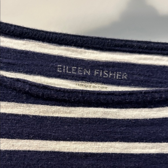 Eileen Fisher Navy and Cream Striped Top - Picture 2 of 4